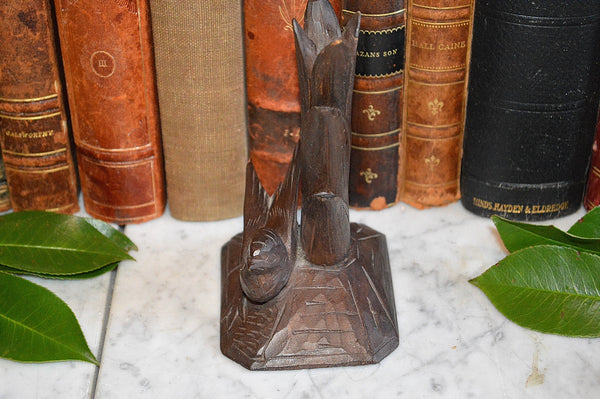 Antique German Black Forest Vase Holder Carved Wood Bird