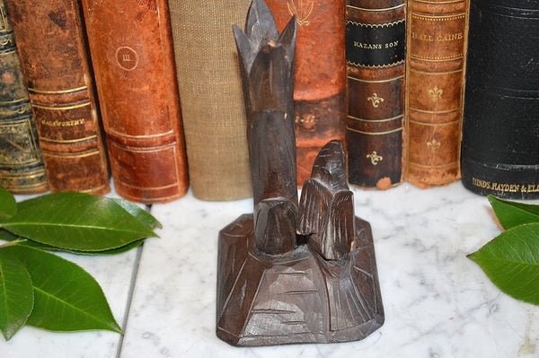 Antique German Black Forest Vase Holder Carved Wood Bird