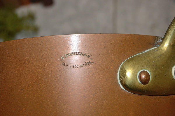 Dehillerin French Copper Sauce Saute Pan Brass Handle Paris Mark 9 3/4"