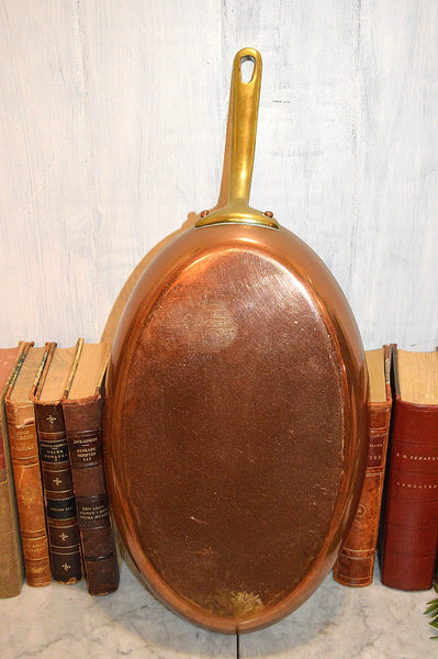 French Copper Dehillerin Fish Oval Saute Frying Pan Brass Handle