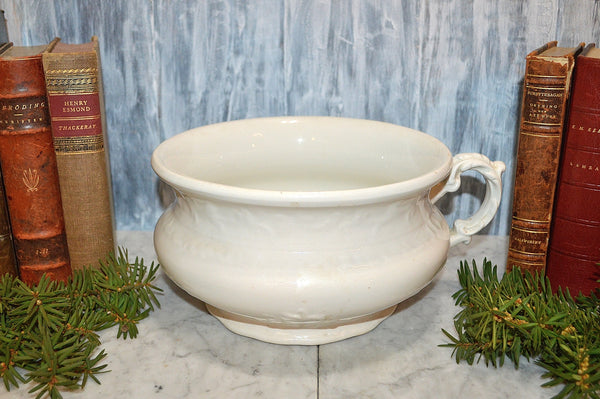 Antique White Chamber Pot Semi Porcelain German Dresden Laurel Wreath Mark