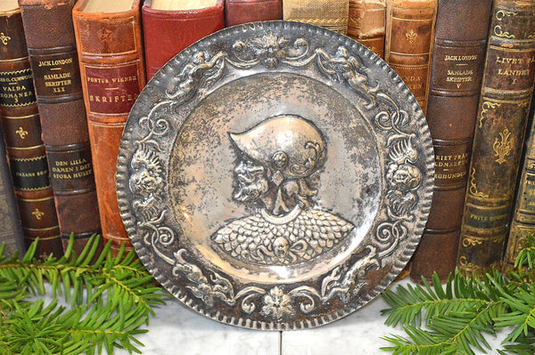Antique Silver Plated Repousse Knight Cherubs Gargoyles Tray French