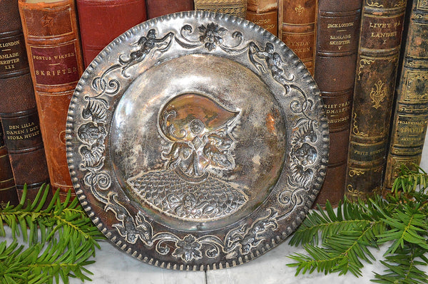 Antique Silver Plated Repousse Knight Cherubs Gargoyles Tray French