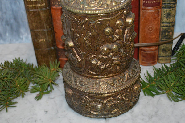 Antique Table Lamp Figural Cherubs Musical Instruments Brass 1907