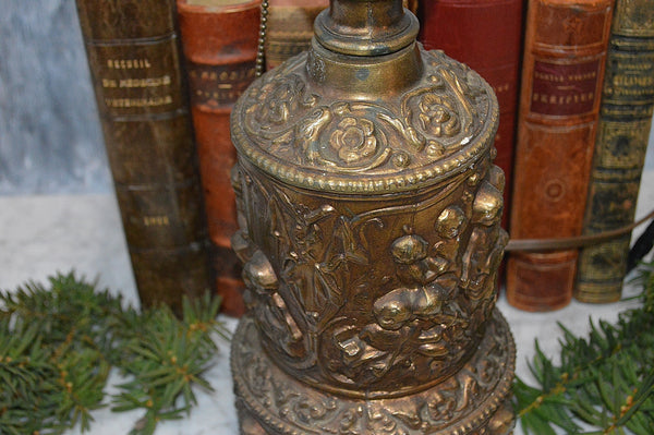 Antique Table Lamp Figural Cherubs Musical Instruments Brass 1907