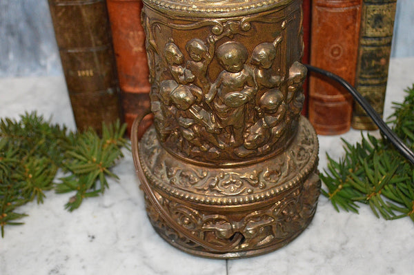 Antique Table Lamp Figural Cherubs Musical Instruments Brass 1907