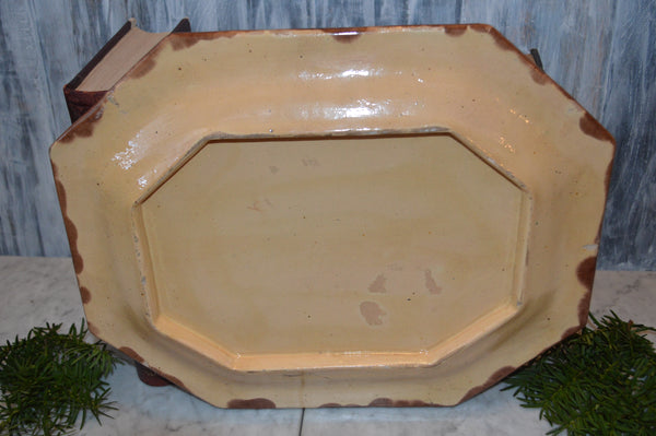 Antique Majolica Large Tray Platter Brown Fruit Motif Grapes and Lemons