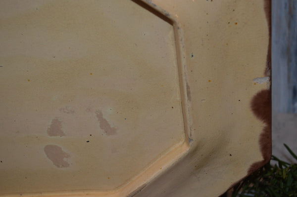 Antique Majolica Large Tray Platter Brown Fruit Motif Grapes and Lemons