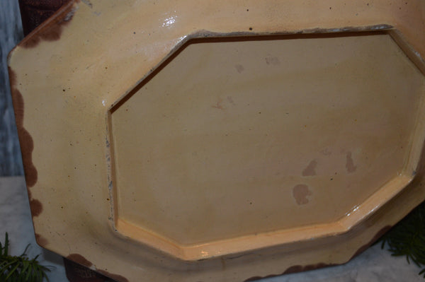 Antique Majolica Large Tray Platter Brown Fruit Motif Grapes and Lemons