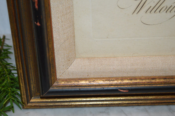 Antique Heraldic Crest Framed English Art Copper Engraving Hand Colored