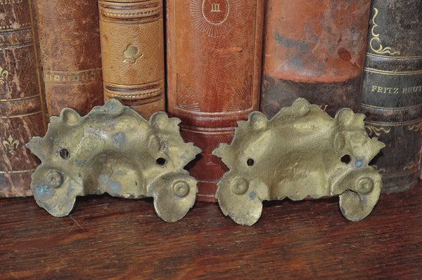 Antique French Pair Brass Ormolu Mounts Floral Design - Antique Flea Finds - 3