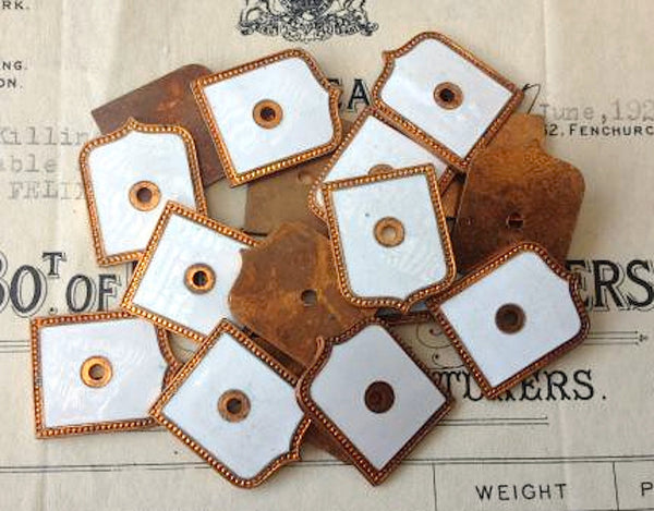 Vintage Pair White Enamel Plaques Shields Crest Findings - Antique Flea Finds - 2