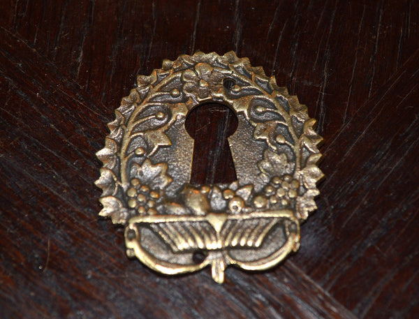 Antique French Keyhole Escutcheon Bronze Hardware Fruit Basket And Vines - Antique Flea Finds - 1
