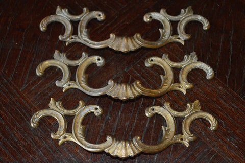 Antique French Handles Pulls Set of 3 French Brass Hardware - Antique Flea Finds - 1
