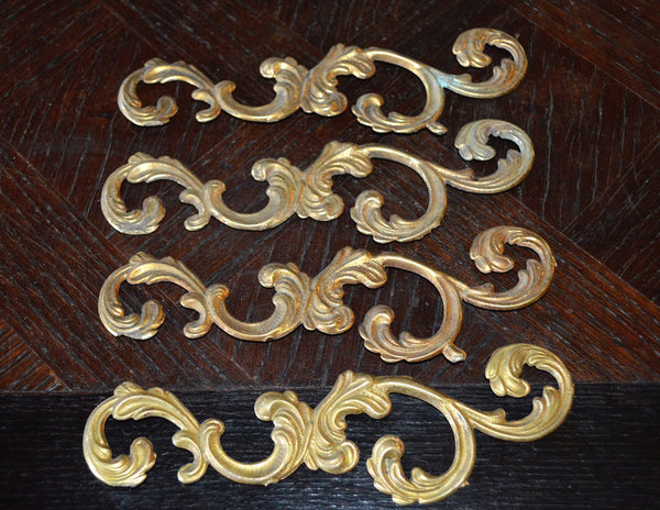 Antique Pair French Trim Mounts Acanthus Swirl Design Hardware - Antique Flea Finds - 2