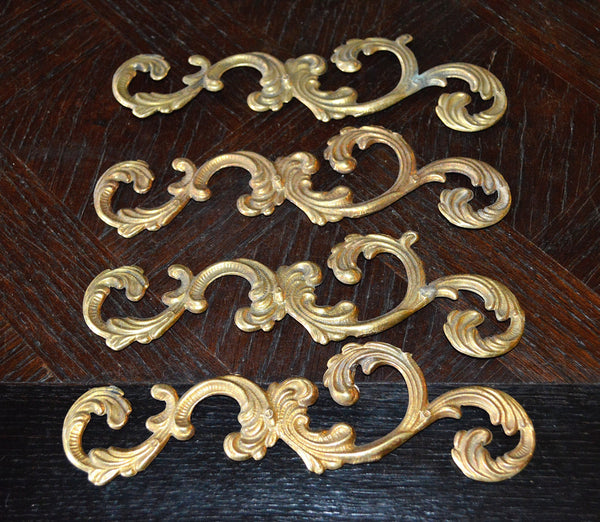 Antique Pair French Trim Mounts Acanthus Swirl Design Hardware - Antique Flea Finds - 3