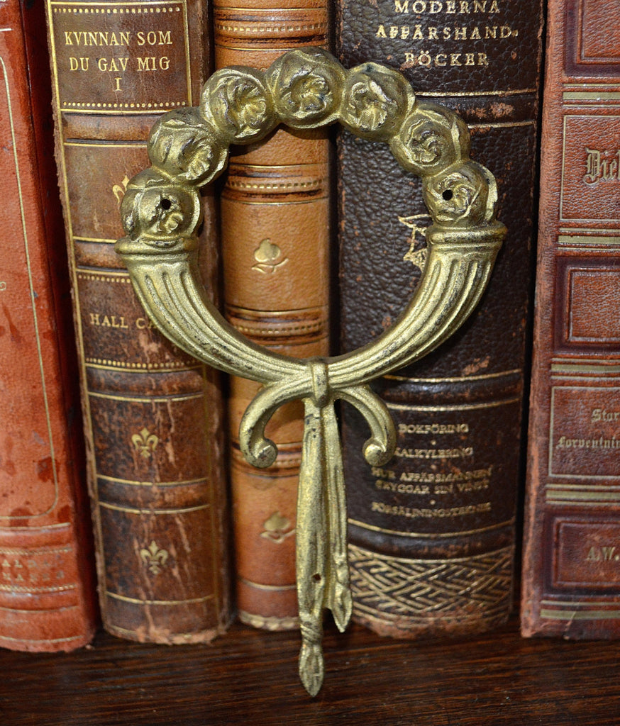 Antique French Ormolu Trim Mount Cabbage Roses On Wreath Hardware - Antique Flea Finds - 1