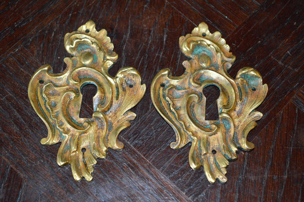 Antique Large French Escutcheon Bronze Ornate Keyhole Cover Hardware - Antique Flea Finds - 2