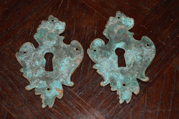 Antique Large French Escutcheon Bronze Ornate Keyhole Cover Hardware - Antique Flea Finds - 3