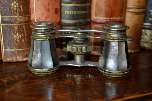 Antique French Opera Mother of Pearl Glasses Binoculars with Etched Flowers - Antique Flea Finds - 2