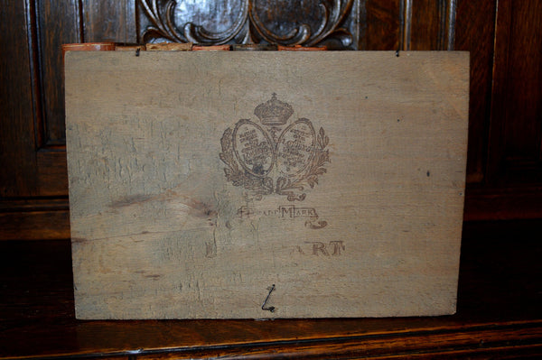 Antique Chocolate Box French Wooden Lombart Paris Chocolat Crown Laurel Wreath - Antique Flea Finds