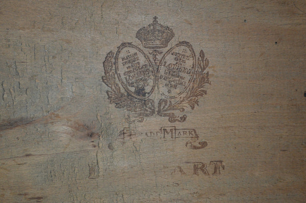 Antique Chocolate Box French Wooden Lombart Paris Chocolat Crown Laurel Wreath - Antique Flea Finds