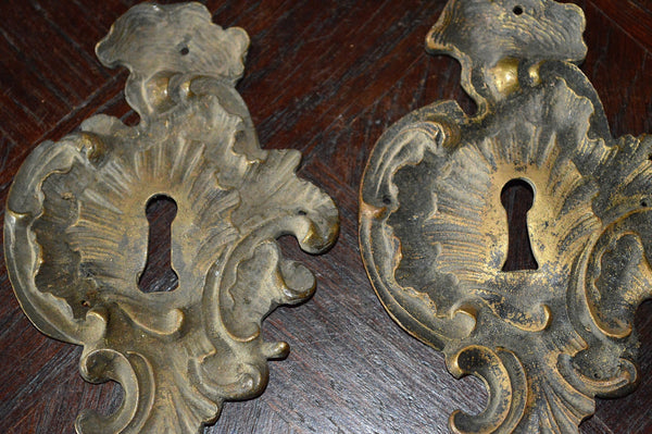 Antique Large French Keyhole Escutcheon Bronze Hardware 2 Available - Antique Flea Finds - 3