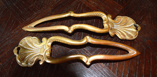 Antique Pair French Door Handles Escutcheon Shell Design Hardware - Antique Flea Finds - 4