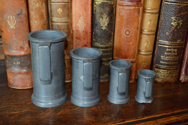Antique Small French Pewter Graduated Measures Set of 4 Fun French Kitchen Decor - Antique Flea Finds - 2