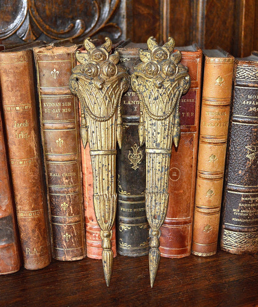 Antique Large Pair French Pediments Ormolu Bronze Floral Basket Mounts 2 Pair Available - Antique Flea Finds - 2