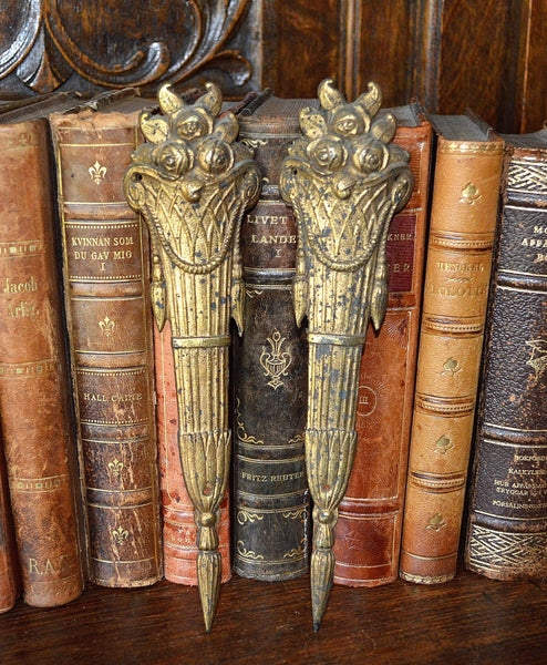 Antique Large Pair French Pediments Ormolu Bronze Floral Basket Mounts 2 Pair Available - Antique Flea Finds - 3