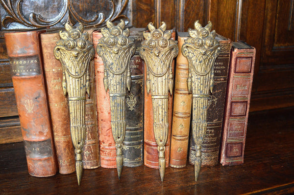 Antique Large Pair French Pediments Ormolu Bronze Floral Basket Mounts 2 Pair Available - Antique Flea Finds - 4