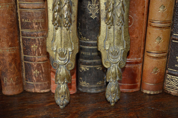 Antique Pair French Pediments Bronze Ormolu Mounts Laurel Swag Design - Antique Flea Finds - 3