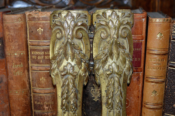 Antique Pair French Pediments Bronze Ormolu Mounts Laurel Swag Design - Antique Flea Finds - 2