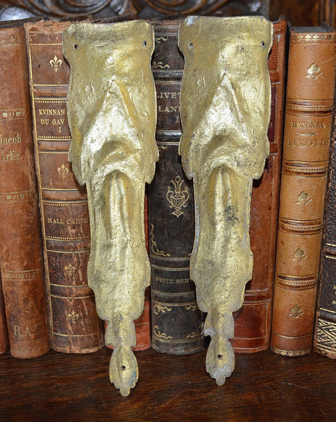 Antique Pair French Pediments Bronze Ormolu Mounts Laurel Swag Design - Antique Flea Finds - 4