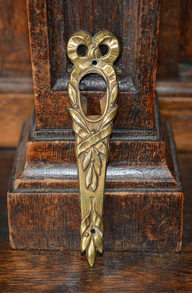 Antique French Bow Wreath Escutcheon Brass Keyhole Hardware Vertical Mount 3 Available - Antique Flea Finds