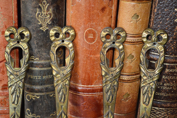 Antique French Bow Wreath Escutcheon Brass Keyhole Hardware Vertical Mount 3 Available - Antique Flea Finds