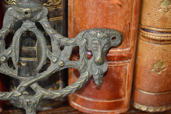 Antique French Keyhole Escutcheon Empire Urn Ram Heads Bronze Hardware - Antique Flea Finds - 3