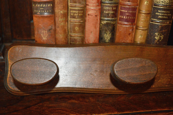 Antique Wall Hook English Oak Wood 3 Peg Triple Hardware Coat Robe Rack - Antique Flea Finds - 2