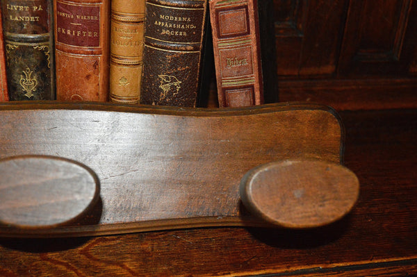 Antique Wall Hook English Oak Wood 3 Peg Triple Hardware Coat Robe Rack - Antique Flea Finds - 3