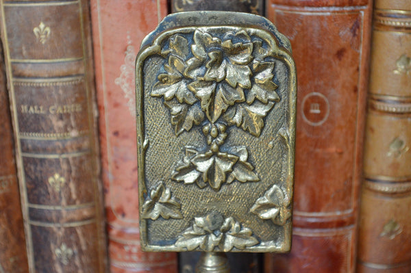 Antique French Match Safe Tabletop Stand Gilt Brass Grape Leaves - Antique Flea Finds - 3