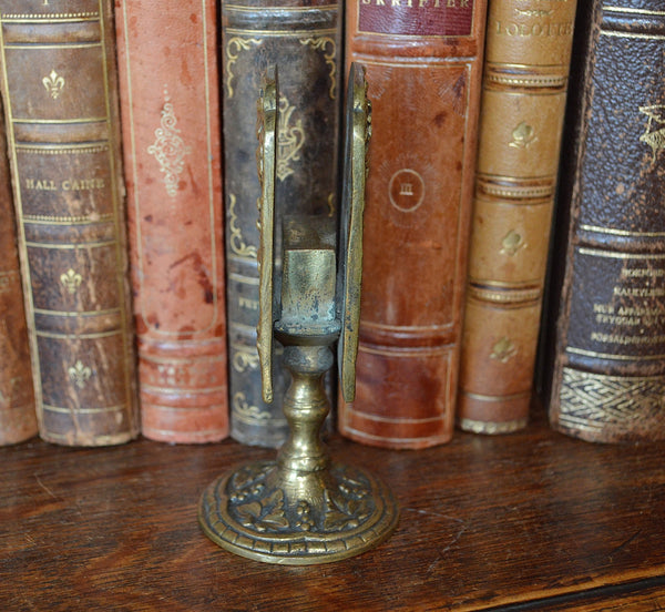 Antique French Match Safe Tabletop Stand Gilt Brass Grape Leaves - Antique Flea Finds - 4