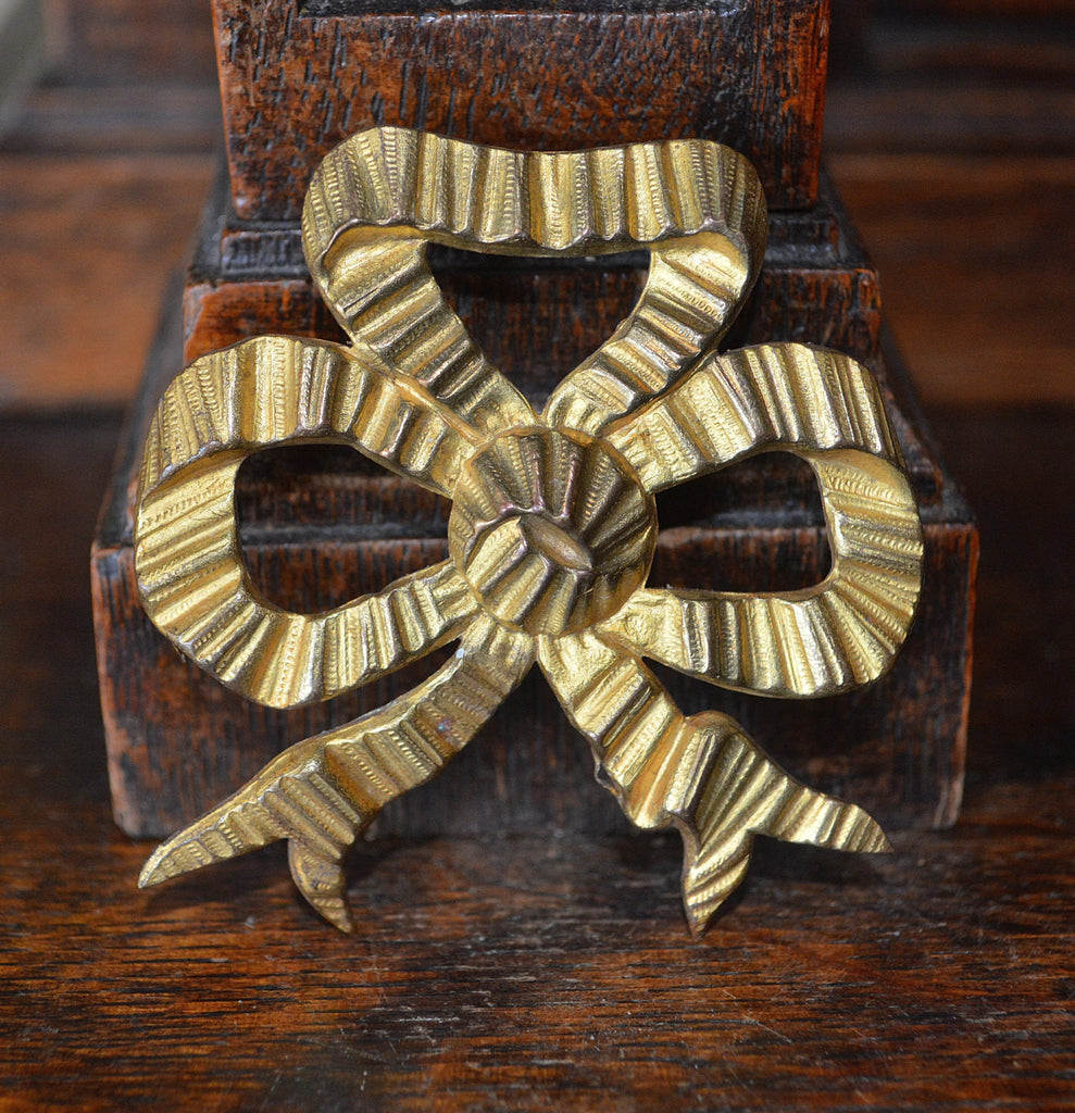 Antique French Picture Hook Cover Mount Brass Bow Hardware - Antique Flea Finds - 1