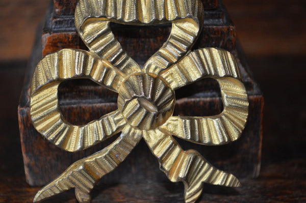 Antique French Picture Hook Cover Mount Brass Bow Hardware - Antique Flea Finds - 2