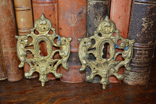 Antique Large French Bronze Mythological Fish Gargoyle Gothic Keyhole Escutcheon Hardware 2 Available - Antique Flea Finds - 2