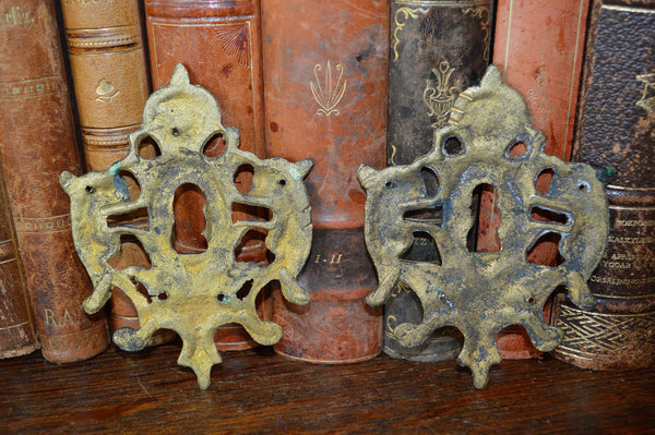 Antique Large French Bronze Mythological Fish Gargoyle Gothic Keyhole Escutcheon Hardware 2 Available - Antique Flea Finds - 5