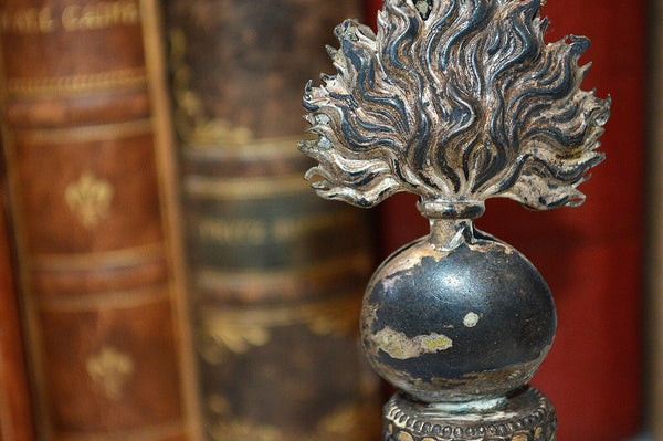 Antique English Silver Plated Flaming Grenade Bottle Cork Stopper