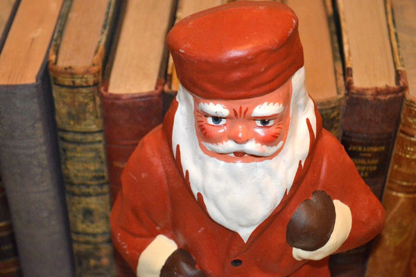 Vintage Red German Santa Claus Paper Mache Candy Container