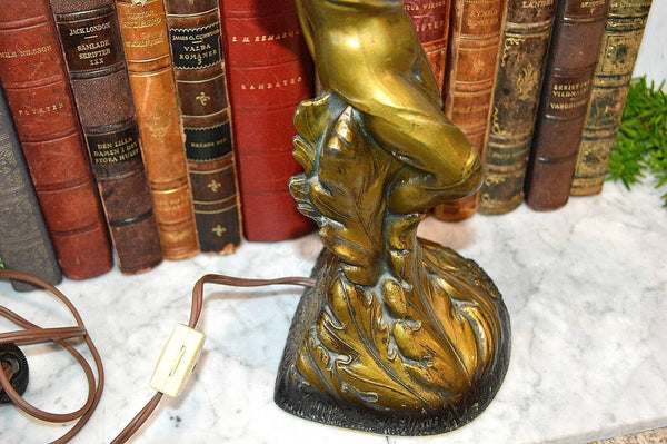 Antique Lamp Figural Female Art Nouveau Desk Table Brass FInish