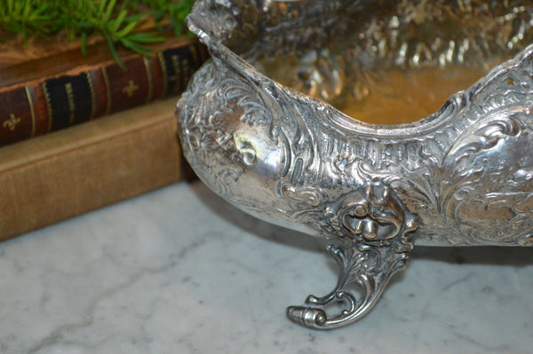 Antique Jardiniere Large Planter Repousse Silver Plated Cherubs Rams Footed